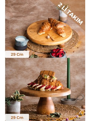 Justwood 29 cm 2 Li Risus&Lucca Ahşap Pasta Sunum Servis Tabağı Seti Zarif Tasarım
