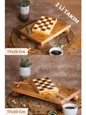 Justwood Justwood 2 Li Risus Top Ayaklı 17x25 Ve 17x30 Cm Ahşap Dikdörtgen Pasta Sunum Servis Tabağı Seti