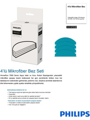 Philips XV1470/00 4'lü Mikrofiber Bez Seti Yıkanabilir Aksesuar Süpürge Yedek Parçaları