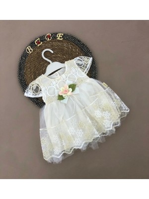 Defneli Bebe Kız Bebek Mevlütlük Gelinlik Abiye Elbise Bebek Doğum Baby Shower Hediyesi Krem