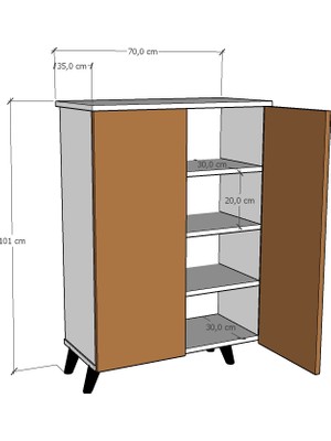 BGR Mobilya Beyaz-Ahşap  Iki Kapaklı Ayakkabılık