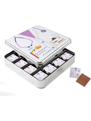 Doktora Hediye 32 Adet Madlen Çikolata Metal Kutu (Lila)