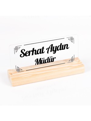 Ofistike Riva Doğal Ahşap Stand Masa Isimliği Akrilik Isimlik Isme Özel Ekonomik Isimlik