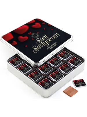 Sevgililer Günü Hediyesi 32 Adet Madlen Çikolata Metal Kutu - Siyah