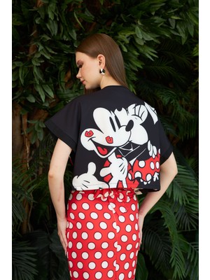 Marina Boutique Mickey Fiyonk Detaylı Crop Etek Takım