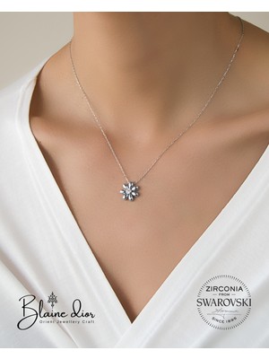 Blaine Dior Swarovski Zirconia Papatya Kolye | Swarovski Taşlı 925 Ayar Gerçek Gümüş Papatya Kolye