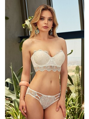 Nurteks 4584 Kadın Destekli Sütyen Külot Takım-Ekru