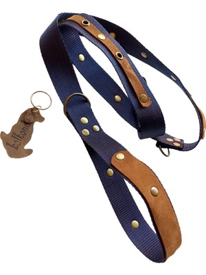 Balkonda Köpek gezdirme tasması kolon nubuk deri lacivert taba rengi zımbalı uzunluk:120cm genişlik:3cm dog leash B5-5