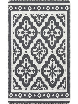 Eko Halı Arya Neo Arn 08 Antrasit White Yıkanabilir Kaymaz Tabanlı Modern Pamuk Kilim