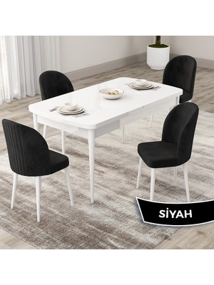 Canisa Concept Roe Serisi Açılabilir 80X132 Beyaz Mutfak Masası Takımı ve 4 Sandalye