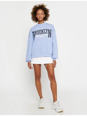 Baskılı Sweatshirt Bisiklet Yaka Uzun Kollu