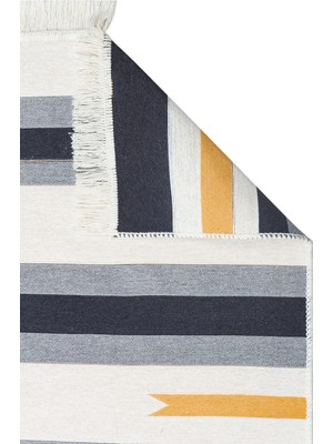 Eko Halı Arya Ar 24 Yellow Antrasit %100 Geri Dönüşümlü Pamuktan Çift Taraflı Yıkanabilir Modern Dekoratif Kilim