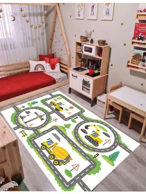 STY Home Trafik Çocuk Oyun Halısı Kaymaz Makinede Yıkanabilir Eğitici Bebek ve Çocuk Odası Halısı Oyun Matı