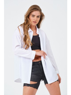 BRAKO TEKSTİL Kadın  Oversize Uzun Basic Gömlek