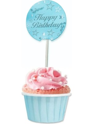 Booddie Happy Brithday Pasta Kürdan Doğum Günü Pasta Süsü Cupcake Süsleme Kürdanı Mavi 20 Adet