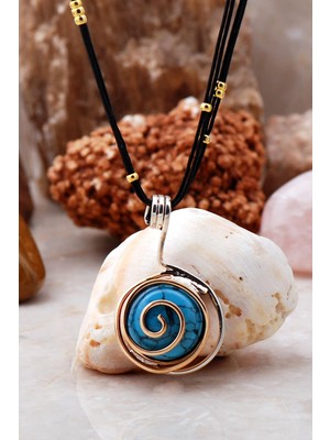 Sümer Telkari Firuze Taşlı Tasarım Gümüş Kolye 6444