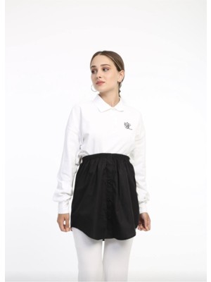 Mirach Kadın Siyah Içlik Gömlek Etek Lastikli Bel Koton Kumaş Uzunluk Standart Beden