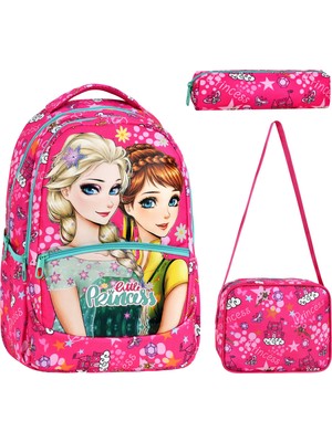 Çantaland 3’lü Ilkokul Frozen Desenli, Kız Çocuk Beslenmeli ve Kalemlikli Okul Çantası