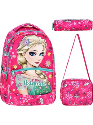 Çantaland 3’lü Ilkokul Frozen Desenli, Kız Çocuk Beslenmeli ve Kalemlikli Okul Çantası