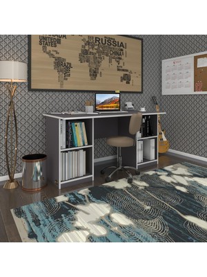 Kenzlife ofis masası masi oka gri 75*160*80 raflı dolap çiftli bilgisayar çalışma masası