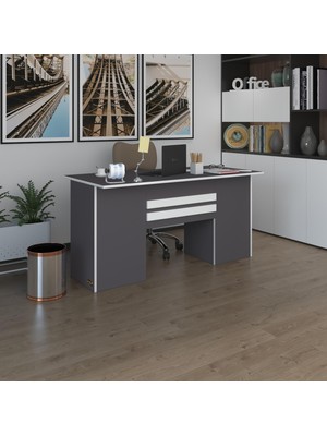 Kenzlife ofis masası pat morita gri 75*160*60 kilitli kapaklı dolap çiftli şeritli bilgisayar çalışma masası