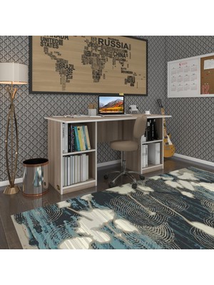 Kenzlife ofis masası masi oka crd 75*150*60 raflı dolap çiftli bilgisayar çalışma masası