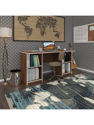 Kenzlife ofis masası masi oka cvz 75*150*80 raflı dolap çiftli bilgisayar çalışma masası