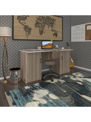 Kenzlife ofis masası masi oka crd 75*150*80 kilitli kapaklı dolap çiftli bilgisayar çalışma masası