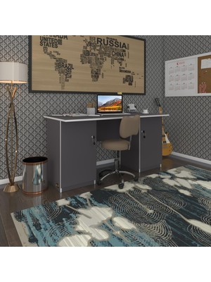 Kenzlife ofis masası masi oka gri 75*160*80 kilitli kapaklı dolap çiftli bilgisayar çalışma masası