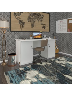 Kenzlife ofis masası masi oka byz 75*160*60 kilitli kapaklı dolap çiftli bilgisayar çalışma masası