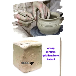 2000 gr Beyaz Seramik Hamuru, 2 kg Kil Çamuru, Tekli Şekillendirme Kalemi Ebeşuar Hobi Çamuru Hamuru