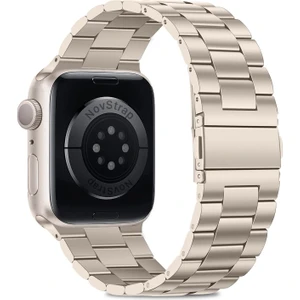 Apple Watch Seri 7/8/9 45mm Kordon Starlight Yıldız Işığı Klasik Metal Paslanmaz Çelik