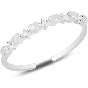 Söğütlü Silver Gümüş Rodyumlu Zirkon Taşlı Minik Kalpler Ayarlamalı Yüzük