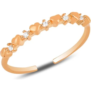 Söğütlü Silver Gümüş Rose Zirkon Taşlı Minik Kalpler Ayarlamalı Yüzük