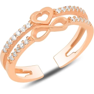 Söğütlü Silver Gümüş Rose Zirkon Taşlı Kalp ve Sonsuzluk Modeli Ayarlamalı Yüzük