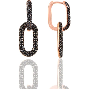 Söğütlü Silver Gümüş Rose Siyah Taşlı Sallantılı Trend Küpe