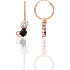 Söğütlü Silver Gümüş Rose Zirkon ve Onix Taşlı Özel Tasarım Kedi Küpe