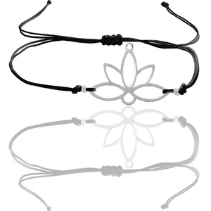 Söğütlü Silver Gümüş Lotus Yaşam Çiçeği Siyah Ipli Bileklik