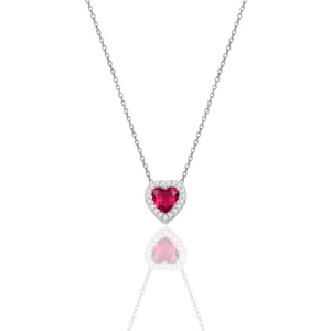 Söğütlü Silver Gümüş Rodyumlu  Fuşya Taşlı Pırlanta Modeli Kalp Kolye