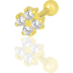 Söğütlü Silver Gümüş Altın Yaldızlı Zirkon Taşlı Dört Yapraklı Yonca Tragus Helix Piercing Küpe