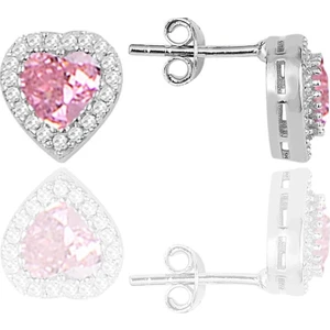 Söğütlü Silver Gümüş Rodyumlu Pırlanta Modeli Pembe Zirkon Taşlı Kalp Küpe