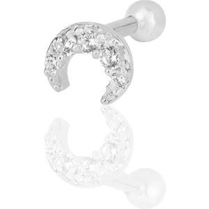 Söğütlü Silver Gümüş Rodyumlu Zirkon Taşlı Hilal Modeli Tragus Helix Piercing Küpe
