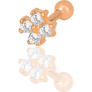 Söğütlü Silver Gümüş Rose Zirkon Taşlı Dört Yapraklı Yonca Tragus Helix Piercing Küpe