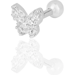 Söğütlü Silver Gümüş Rodyumlu Zirkon Taşlı Kelebek Modeli Tragus Helix Piercing Küpe