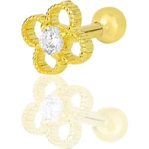 Söğütlü Silver Gümüş Altın Yaldızlı Zirkon Taşlı Yonca Modeli Tragus Helix Piercing Küpe