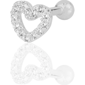 Söğütlü Silver Gümüş Rodyumlu Zirkon Taşlı Kalp Modeli Tragus Helix Piercing Küpe