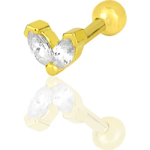 Söğütlü Silver Gümüş Altın Yaldızlı Zirkon Iki Taşlı Tragus Helix Piercing Küpe