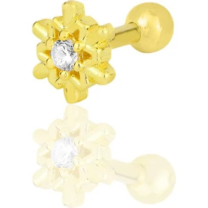 Söğütlü Silver Gümüş Altın Yaldızlı Zirkon Taşlı Kar Tanesi Tragus Helix Piercing Küpe