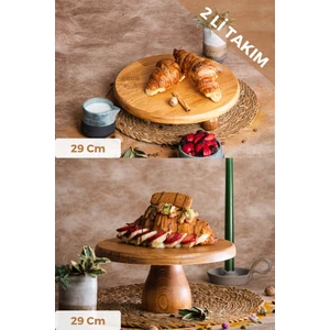 Justwood 2 Li Risus&Lucca Top Ayaklı 29 Cm Ve 29 Ahşap Yuvarlak Pasta Sunum Servis Tabağı Seti
