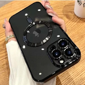 Cover Center  Iphone 14 Pro Max Uyumlu Kılıf Kamera Lens Korumalı Renkli Manyetik Magsafe Özellikli Şeffaf Kross